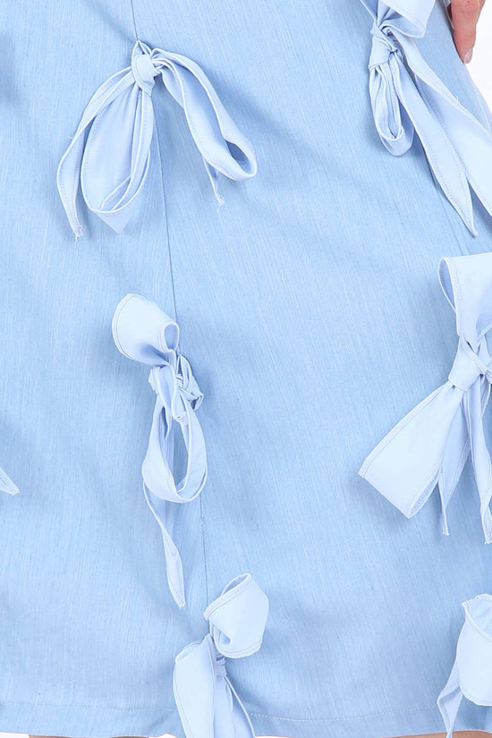 Multi Ribbon Tie Applique A-Line Midi Skirt