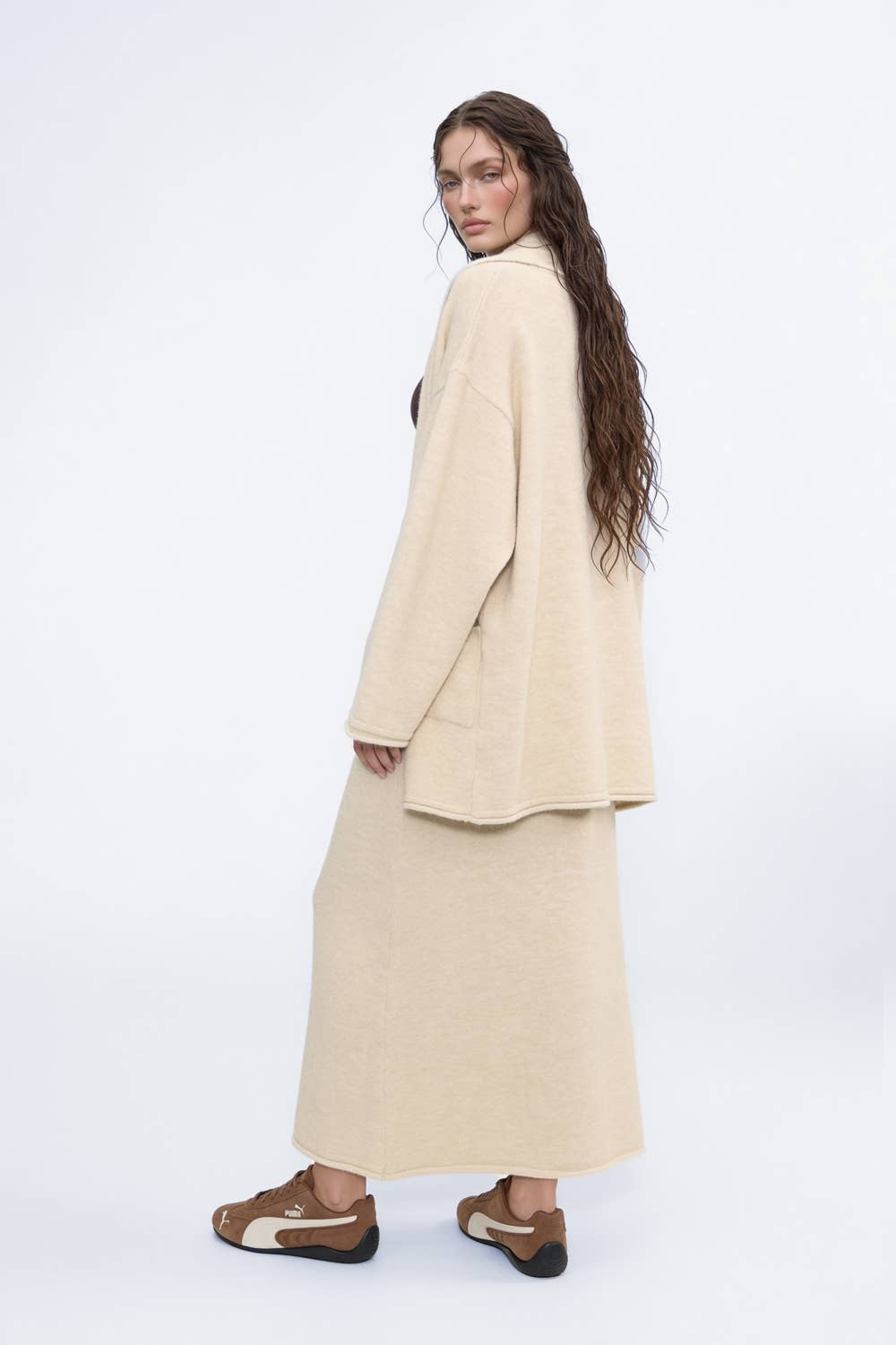 Shawl Collar Open-Front Knit Cardigan