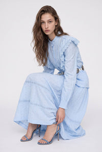 Eyelet Trim Pin-Tuck Blouse And Maxi Skirt Set