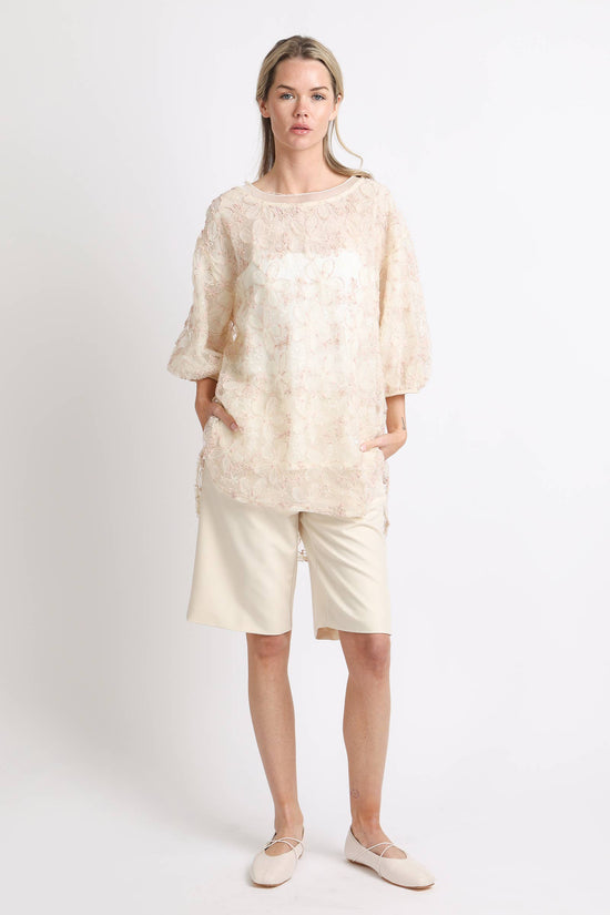 Floral Embroidered High Low Sheer Blouse