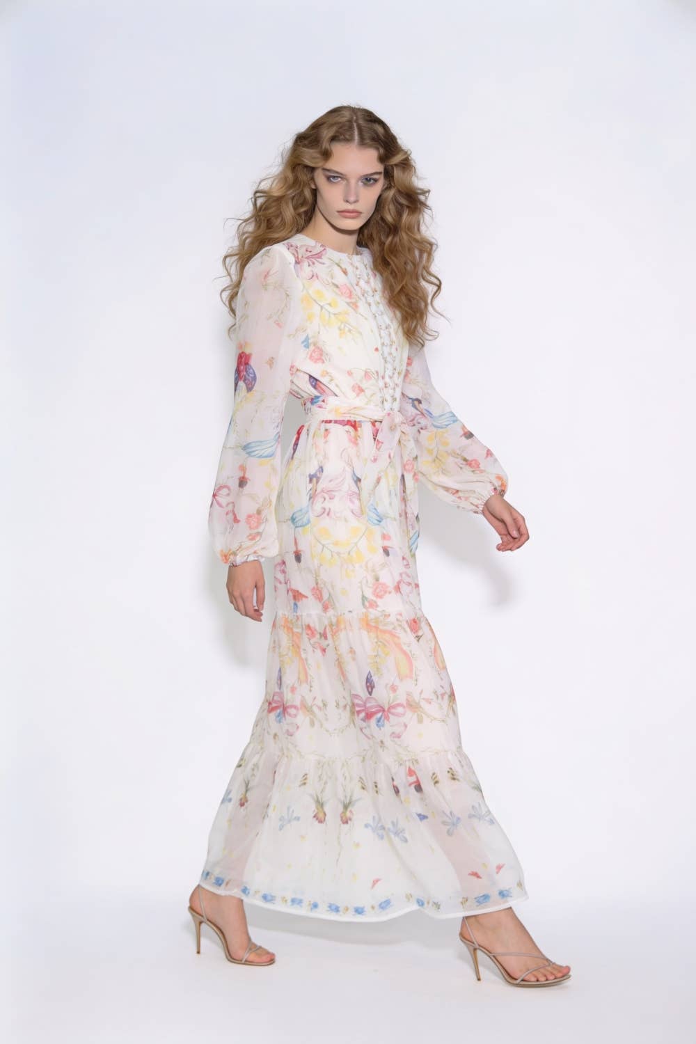 Floral Print Belted Tiered Maxi Dress