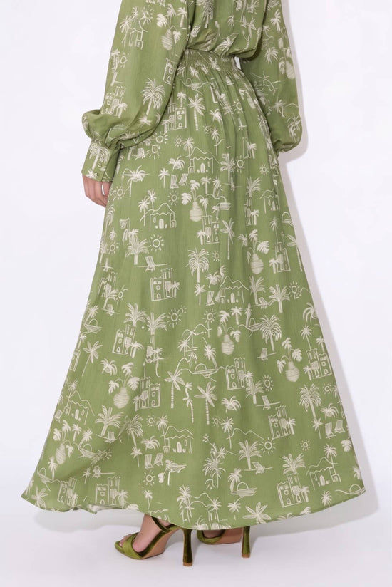Coastal Illustrated Smocked Drawstring Maxi Skirt