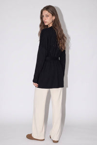 Rhinestone Embellished Shimmer Belted Cardigan