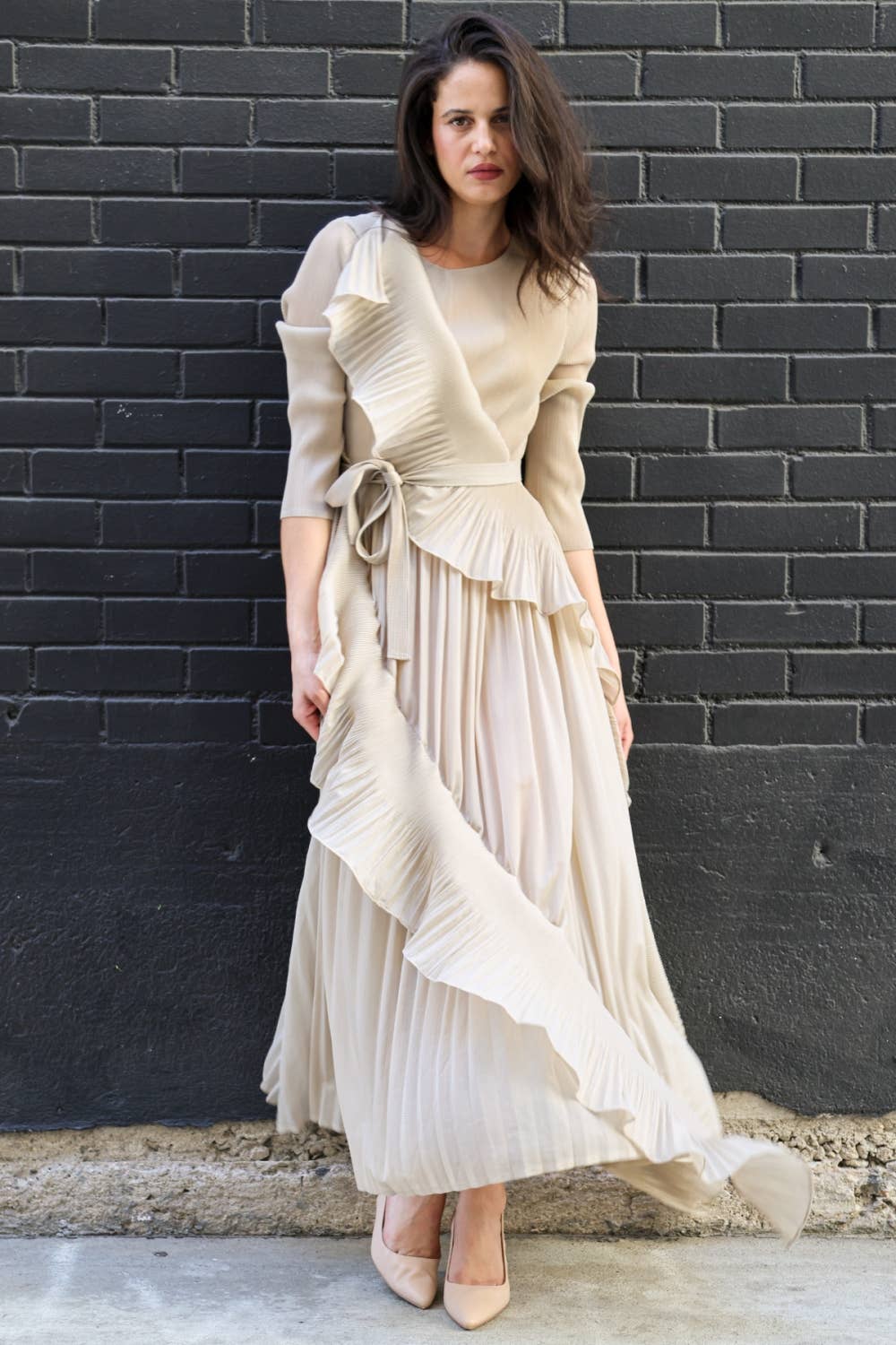 Asymmetric Micro-Pleated Ruffle Maxi Dress - image 7