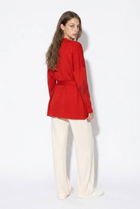 Rhinestone Embellished Shimmer Belted Cardigan