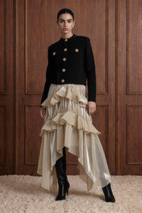 Diamond Textured Knit Metallic Button Jacket