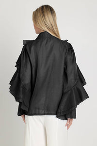 Tiered Ruffles Detail Glossy Chiffon Blouse