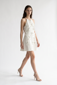 Bow Studded Halter A-Line Mini Dress