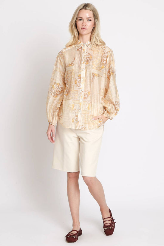 Multi-Print Sheer Button Up Shirt