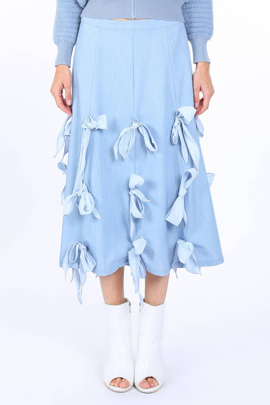 Multi Ribbon Tie Applique A-Line Midi Skirt