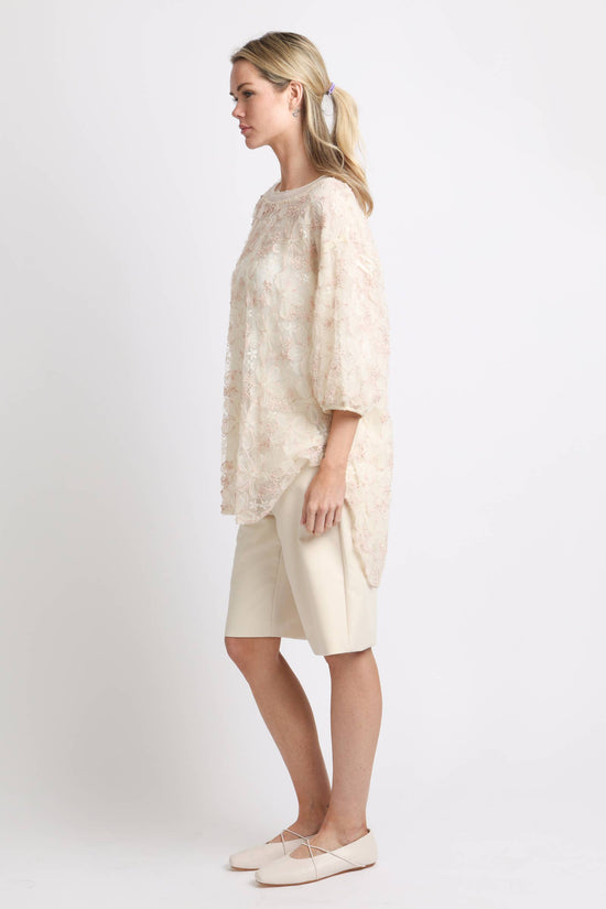 Floral Embroidered High Low Sheer Blouse