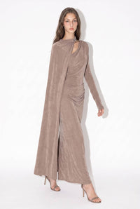 Asymmetric Draped Cape Maxi Dress