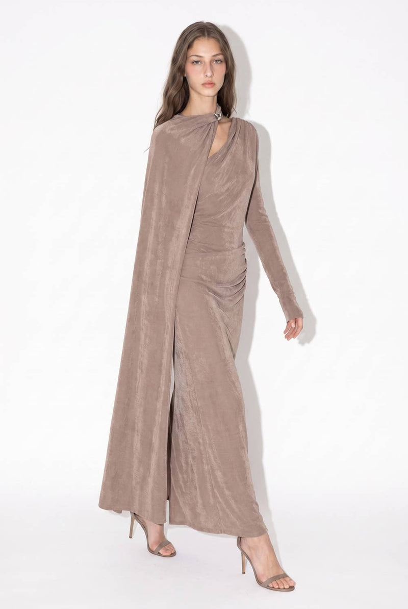 Asymmetric Draped Cape Maxi Dress