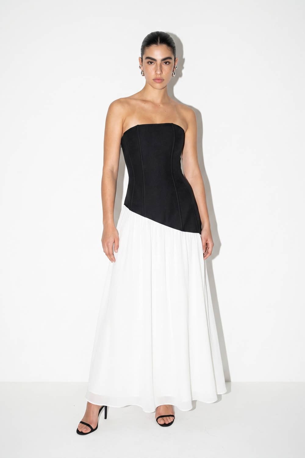 Two Tone Asymmetric Corset Maxi Dress