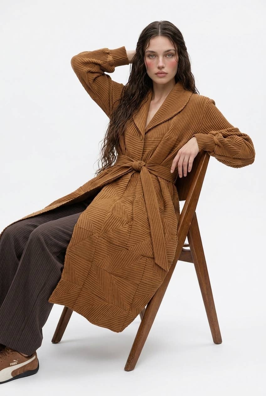Architectural Geometric Pleated Wrap Coat