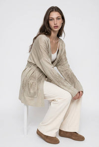 Rhinestone Embellished Shimmer Belted Cardigan