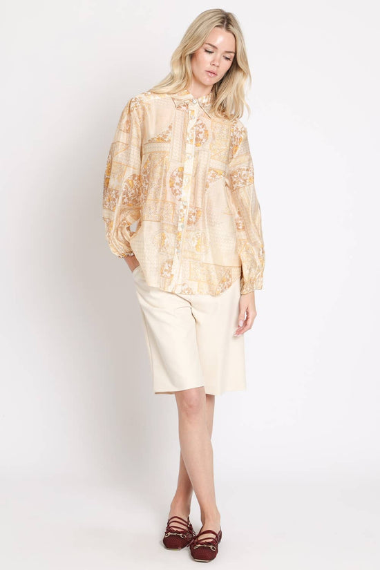 Multi-Print Sheer Button Up Shirt
