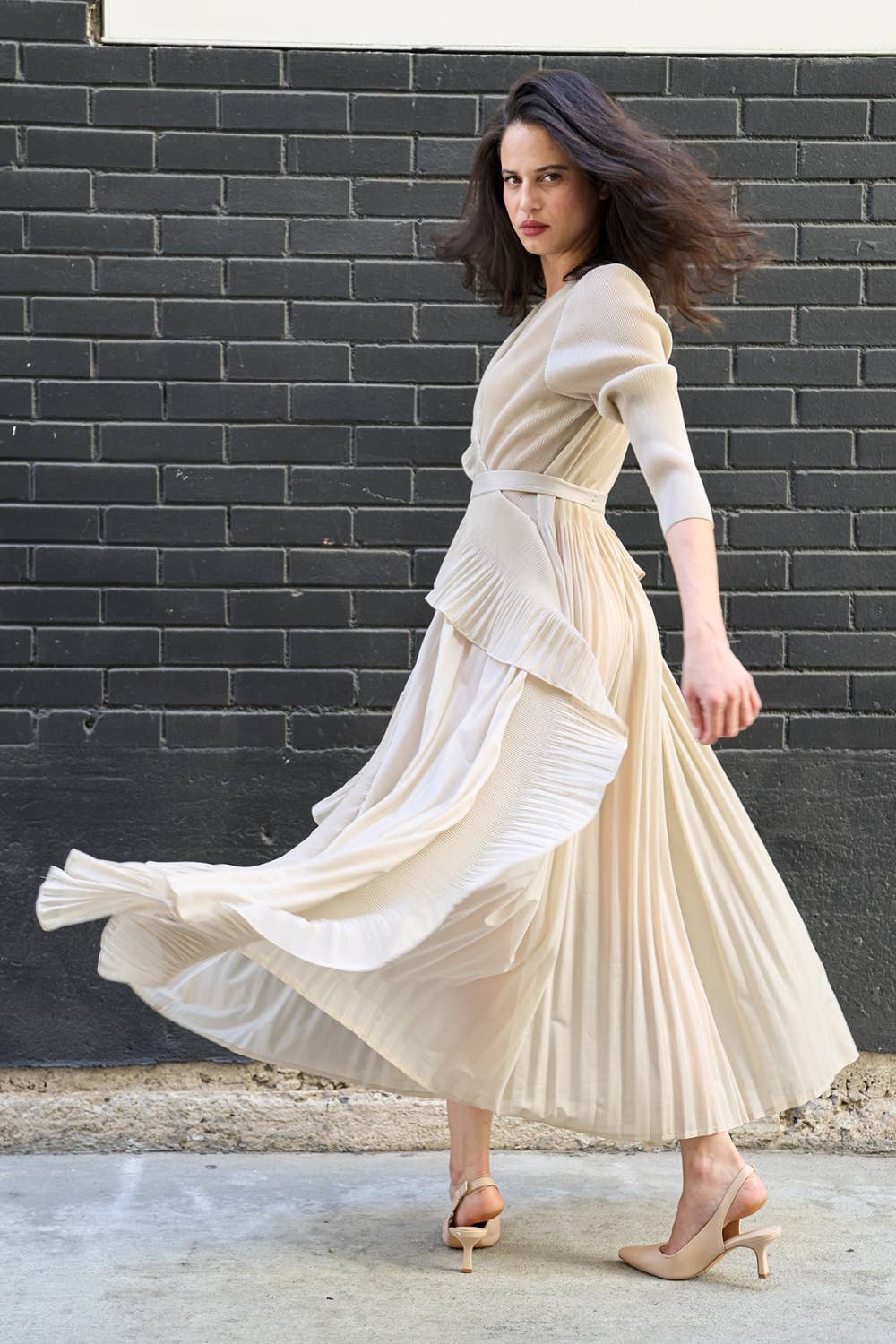 Asymmetric Micro-Pleated Ruffle Maxi Dress - image 10