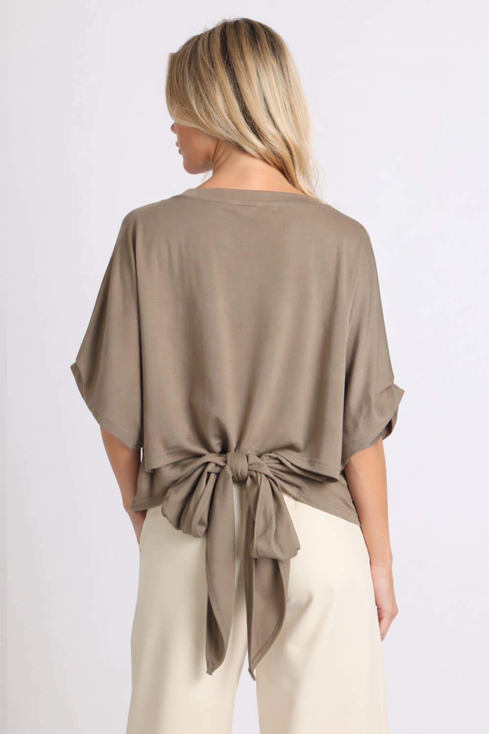 Batwing Sleeve Back Tie Jersey Top