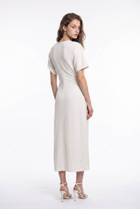Asymmetric Ring Hardware Ruched Midi Dress