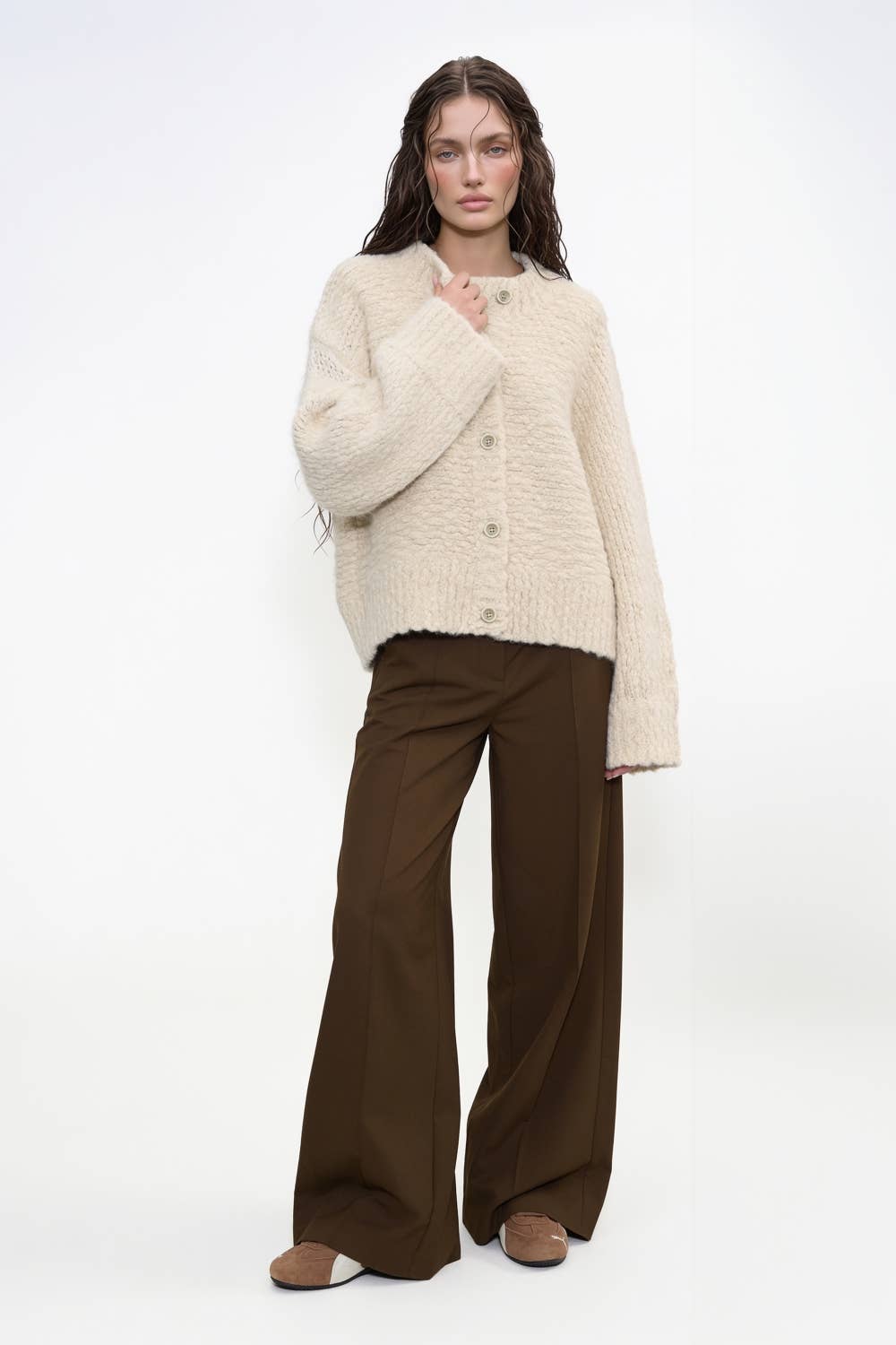 Textured Boucle Button Front Cardigan