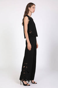 Cutout Eyelet Sleeveless Top And Wide Leg Pants Set
