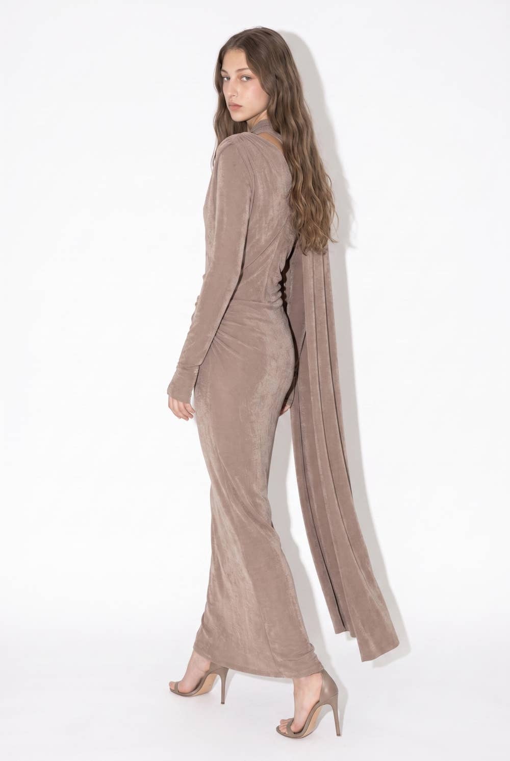 Asymmetric Draped Cape Maxi Dress