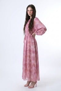 Watercolor Wash Tie Front Belted Maxi Dress