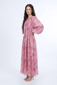 Abstract Print Lace-Trimmed Button-Front Maxi Dress