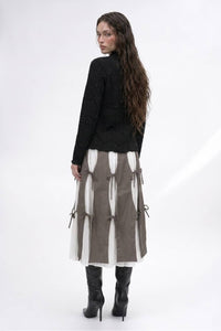 Cutout Panel Tie-Detail Pleated Midi Skirt