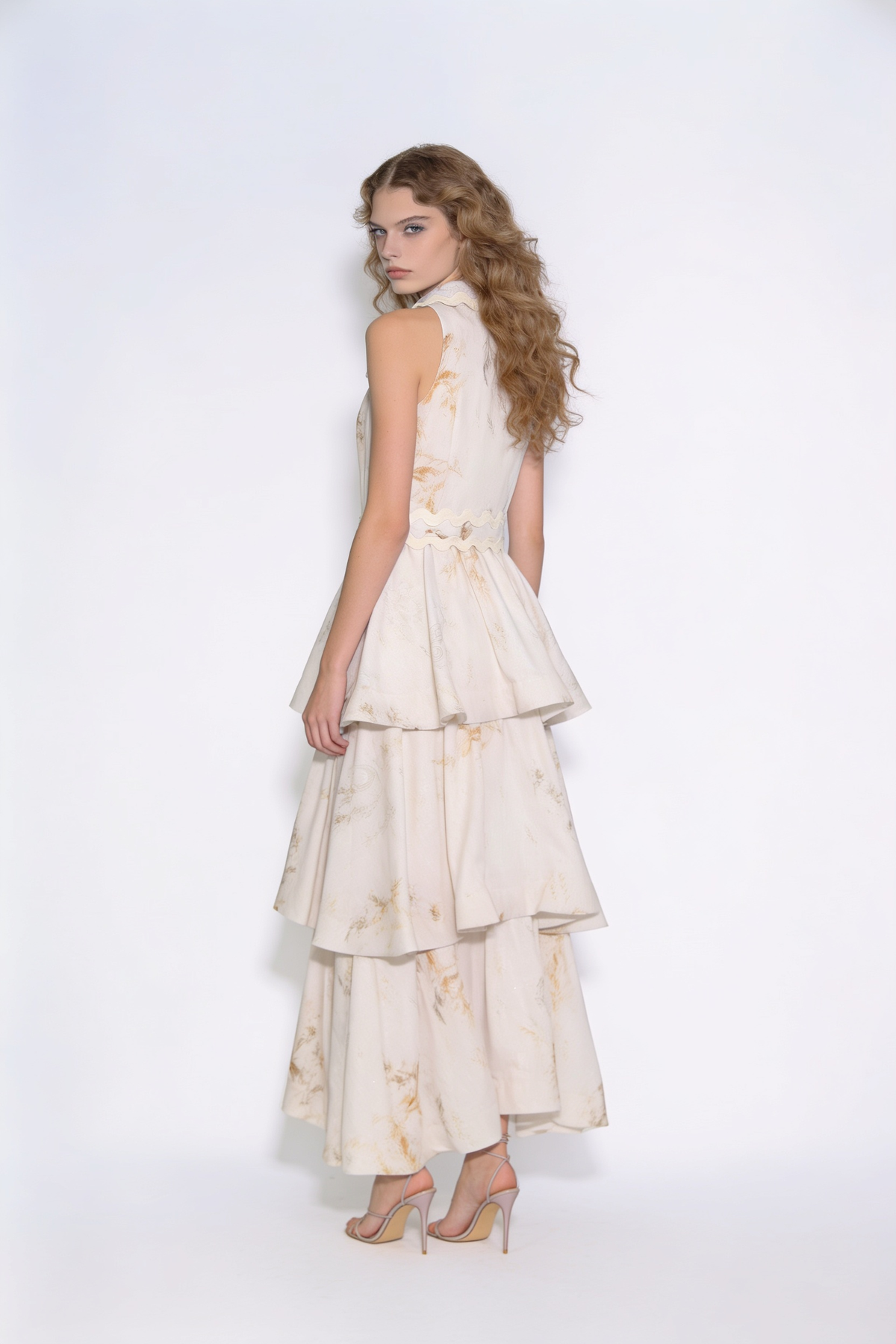 Scalloped Tiered Belted Maxi Dress