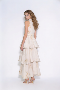 Scalloped Tiered Belted Maxi Dress