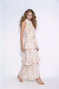 Scalloped Tiered Belted Maxi Dress