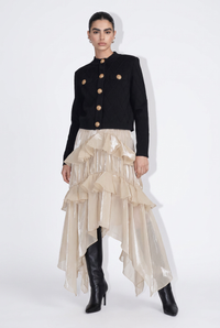 Diamond Textured Knit Metallic Button Jacket