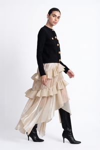 Diamond Textured Knit Metallic Button Jacket