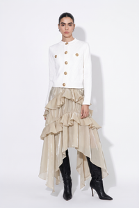 Diamond Textured Knit Metallic Button Jacket