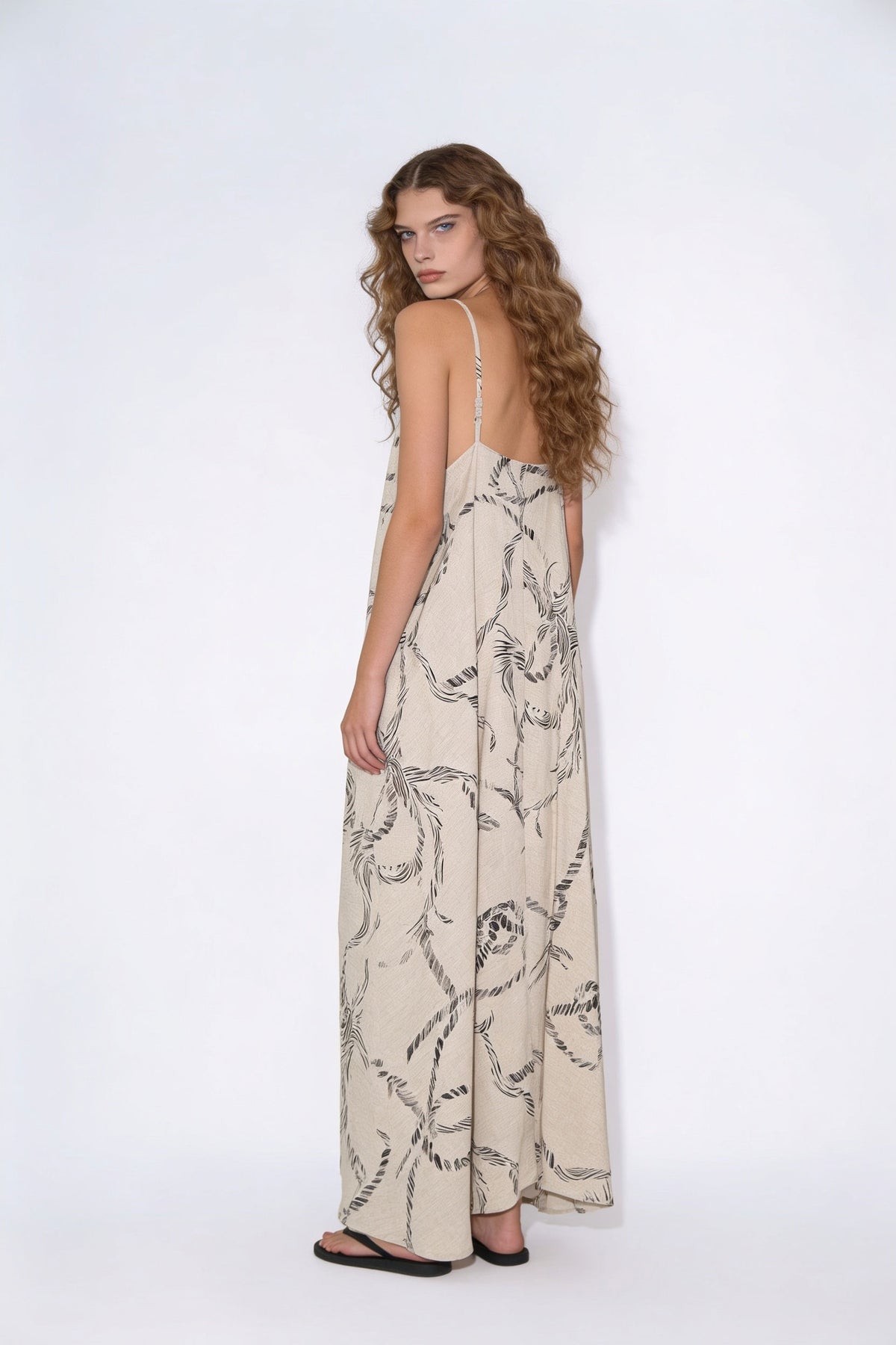 Abstract Nautical Rope Print Maxi Slip Dress