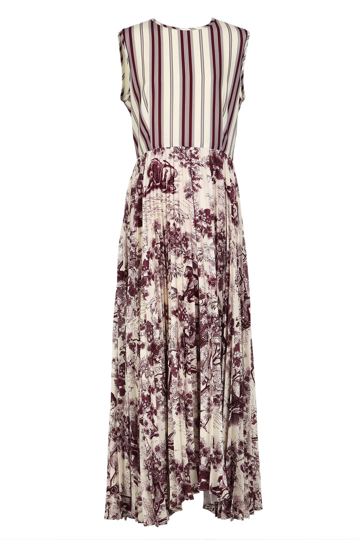 Sally Animal Toile Printed Pleats Gathered A-Line Maxi Dress