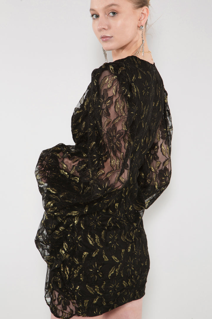 Kehlani Gold Foil Mesh Layer Dress