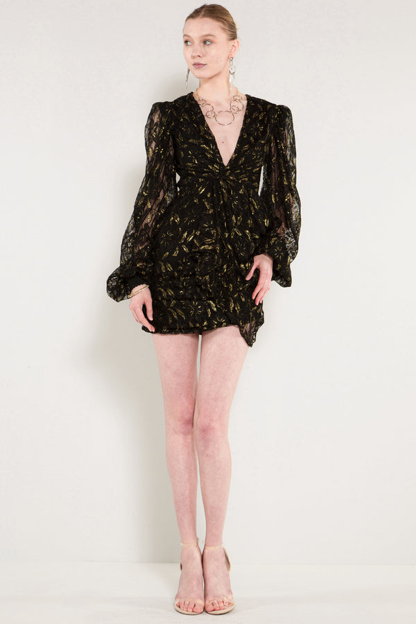 Kehlani Gold Foil Mesh Layer Dress