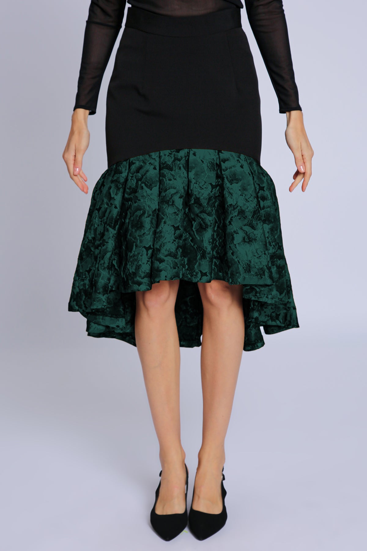 Hyacinth High Low Floral Print Ruffled Pencil Midi Skirt - Shop Beulah Style