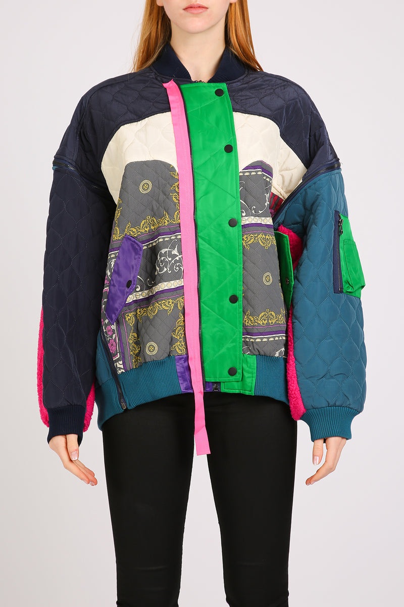 Carmina Multicolor Asymmetrical Print Quilted Winter Jacket