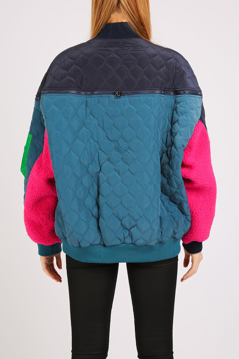 Carmina Multicolor Asymmetrical Print Quilted Winter Jacket