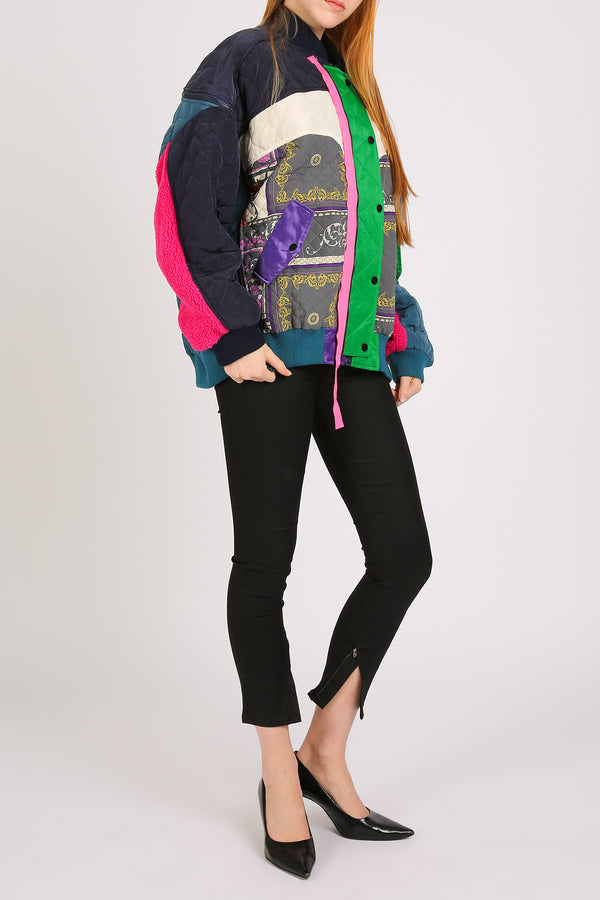 Carmina Multicolor Asymmetrical Print Quilted Winter Jacket