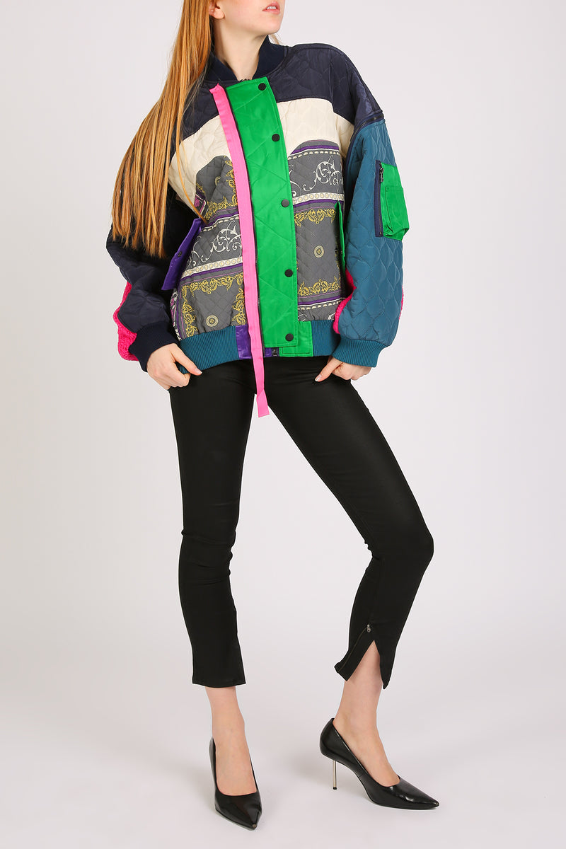 Carmina Multicolor Asymmetrical Print Quilted Winter Jacket