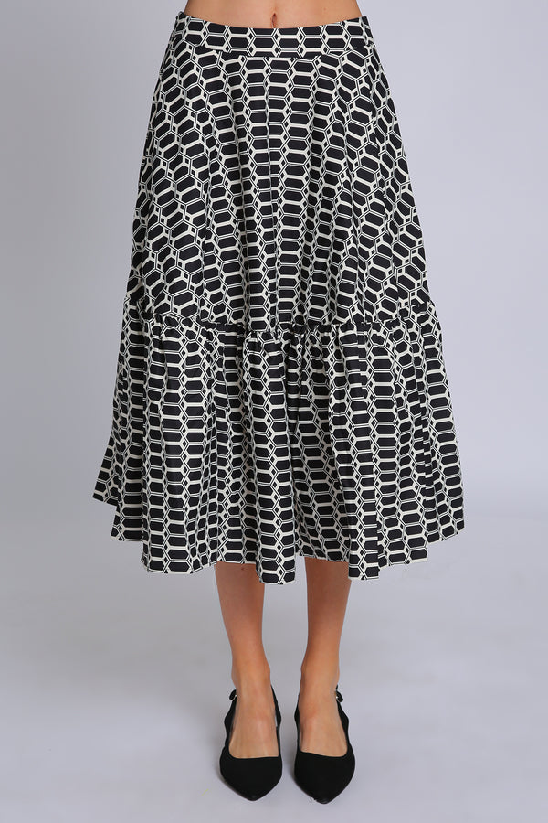 Craig Contrast Geometric Honeycomb Printed Midi Skirt - Shop Beulah Style