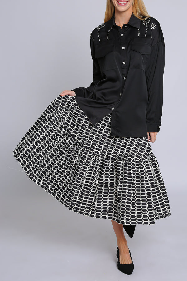 Craig Contrast Geometric Honeycomb Printed Midi Skirt - Shop Beulah Style