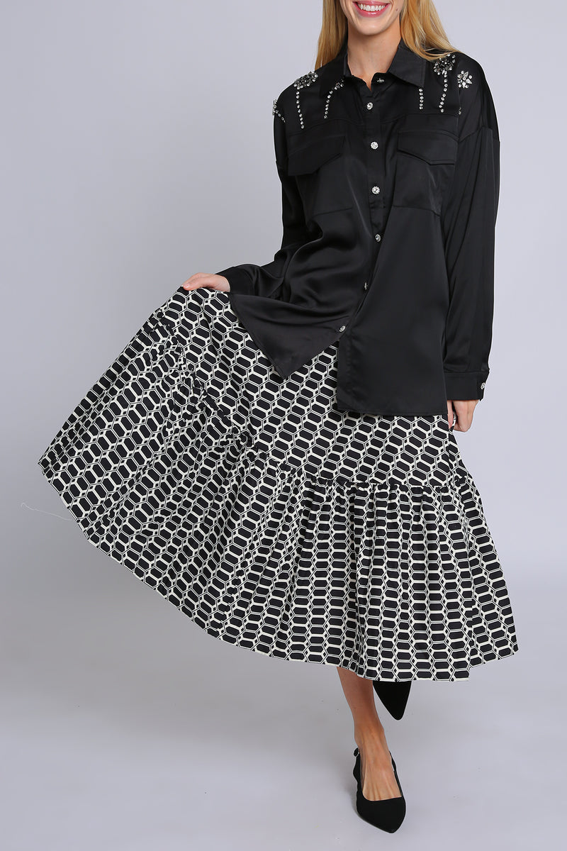 Craig Contrast Geometric Honeycomb Printed Midi Skirt