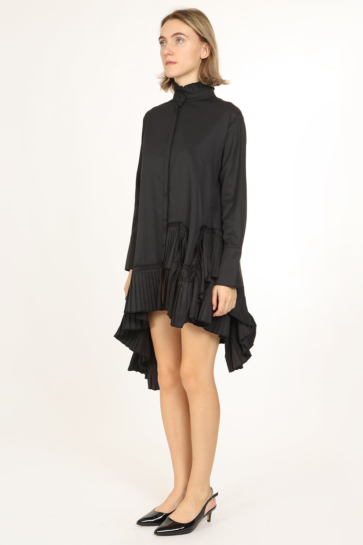 CJ Asymmetrical Pleated Hem Detail Mini Shirt Dress