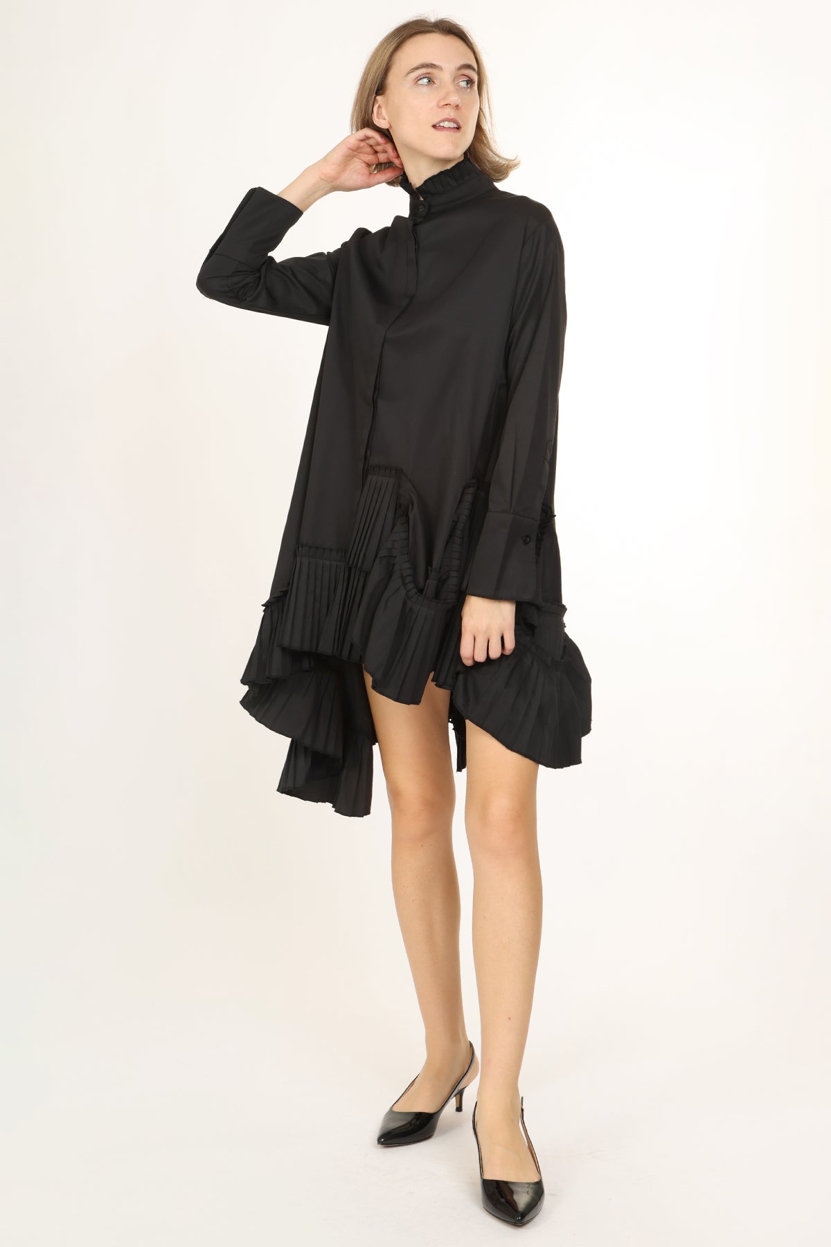 CJ Asymmetrical Pleated Hem Detail Mini Shirt Dress